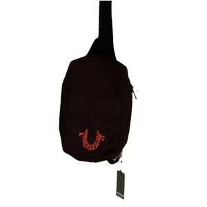 True Religion Small Red Black Sling Crossbody Shoulder Bag Throwback Logo Rare!